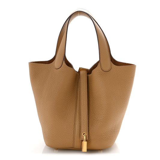 Picotin Lock 18 PM Bucket Bag Taurillon Clemence Leather Biscuit