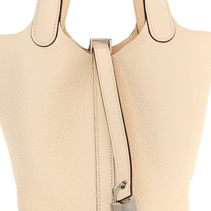 Clemence Picotin Lock 18 PM Nata Leather Handbag