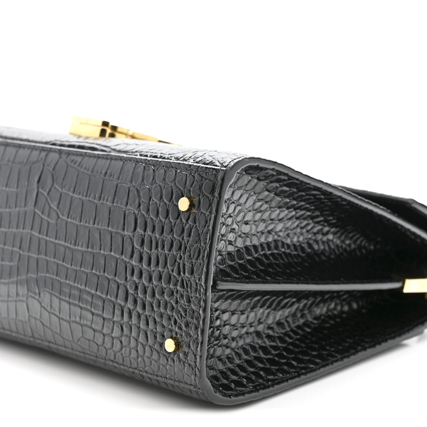 Saint Laurent Cassandra Medium Top Handle Bag Crocodile Embossed Calfskin Black