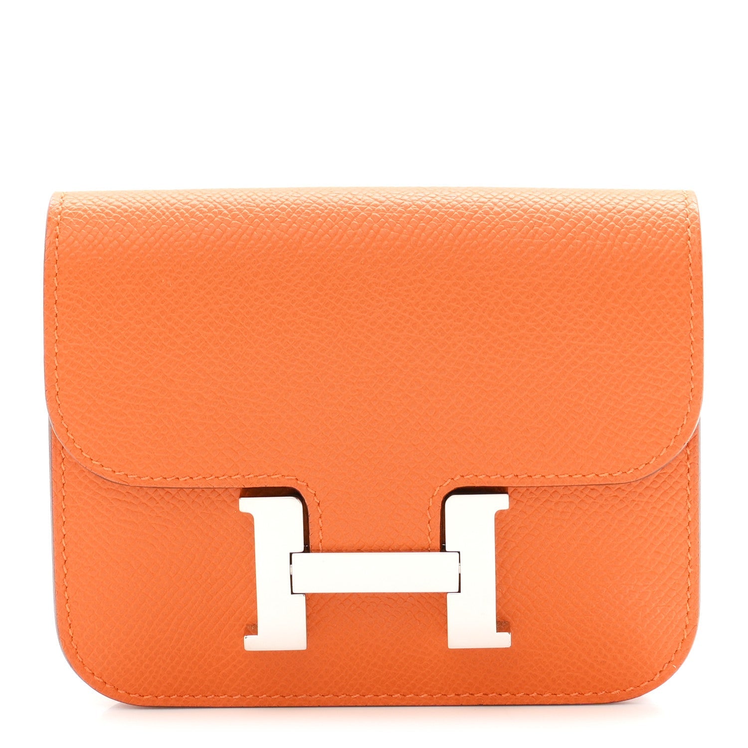 Orange Epsom leather slim wallet with H clasp front flap.