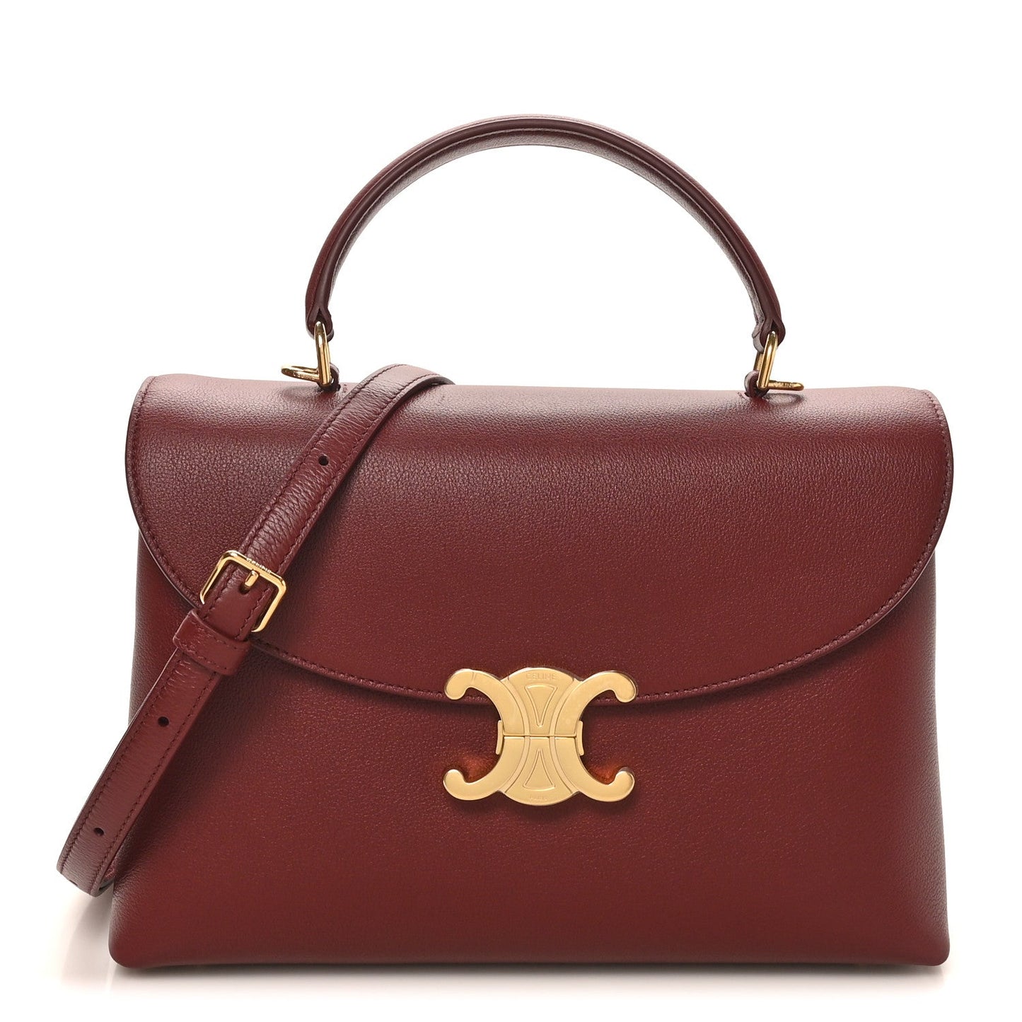 Celine burgundy grained calfskin medium shoulder bag with gold logo clasp