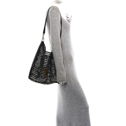 Saint Laurent Raffia Calfskin Oxalis Shoulder Bag Black