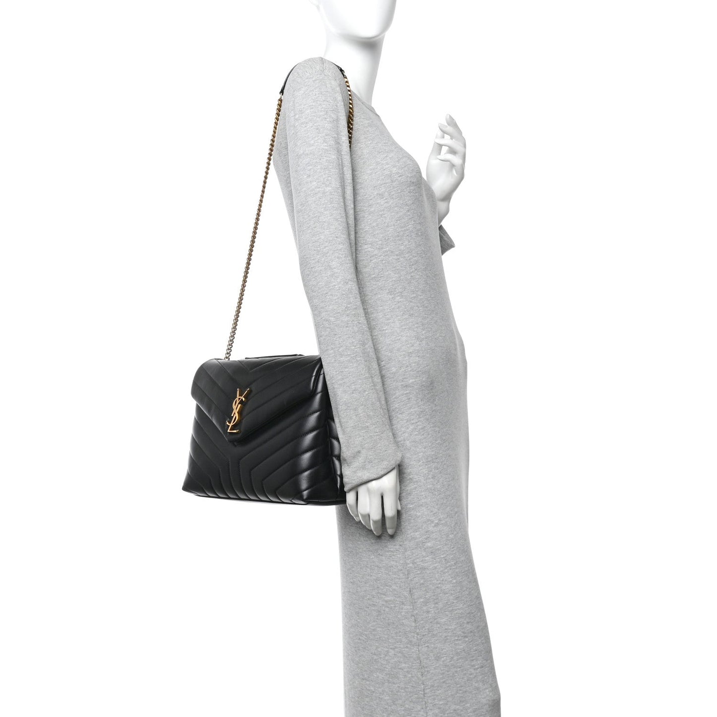Saint Laurent Calfskin Y Quilted Monogram Medium Loulou Chain Satchel Black