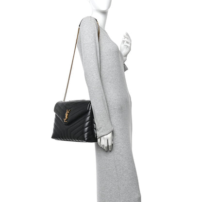 Saint Laurent Calfskin Y Quilted Monogram Medium Loulou Chain Satchel Black