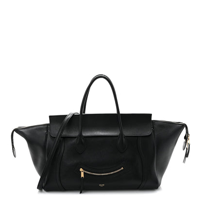 Celine black leather tote bag with top handles and front zipper pocket