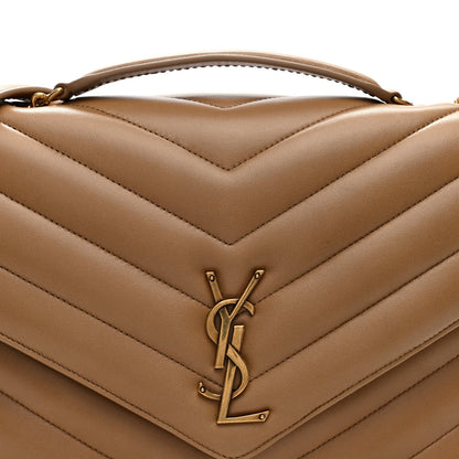 Saint Laurent Lambskin Chevron Quilted Large Loulou Bag Natural Tan
