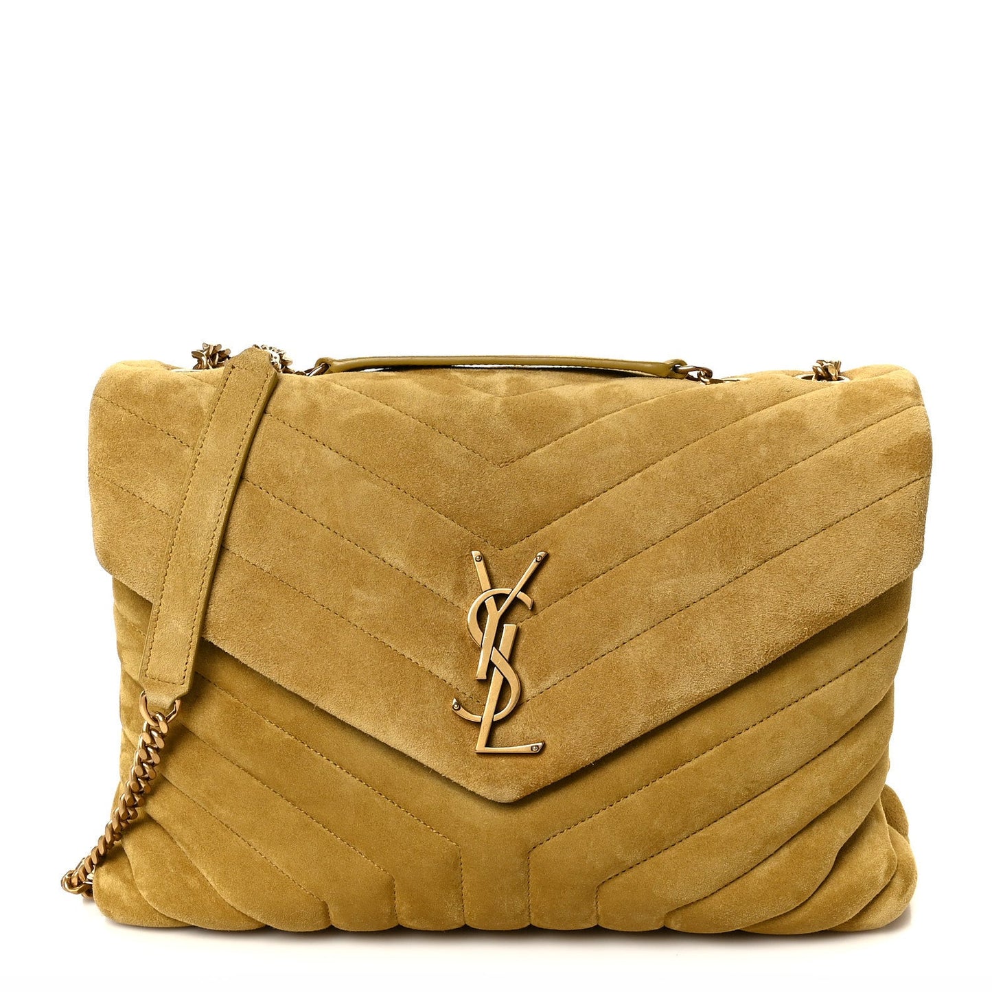 Saint Laurent Suede Y Quilted Monogram Medium Loulou Chain Satchel Chartreuse