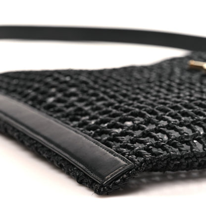 Saint Laurent Raffia Calfskin Oxalis Shoulder Bag Black