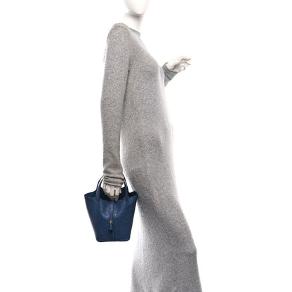 Ostrich Picotin Lock 18 Bucket Bag Bleu Roi Blue