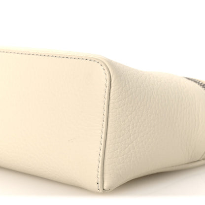 White grained calfskin pouch corner detail with topstitching, close-up