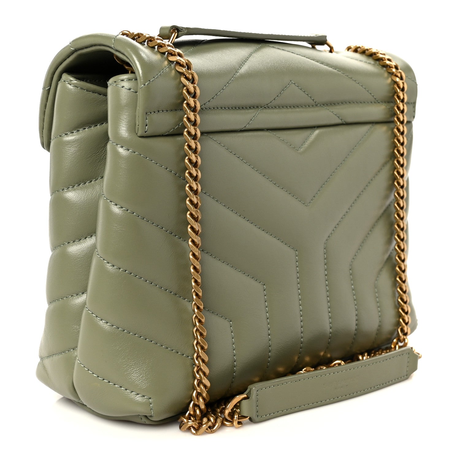 Saint Laurent Loulou Calfskin Y Quilted Monogram Small Chain Satchel Light Sage