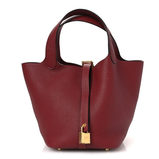Taurillon Clemence Picotin Lock 18 PM Grained Calfskin Leather Tote Rouge H