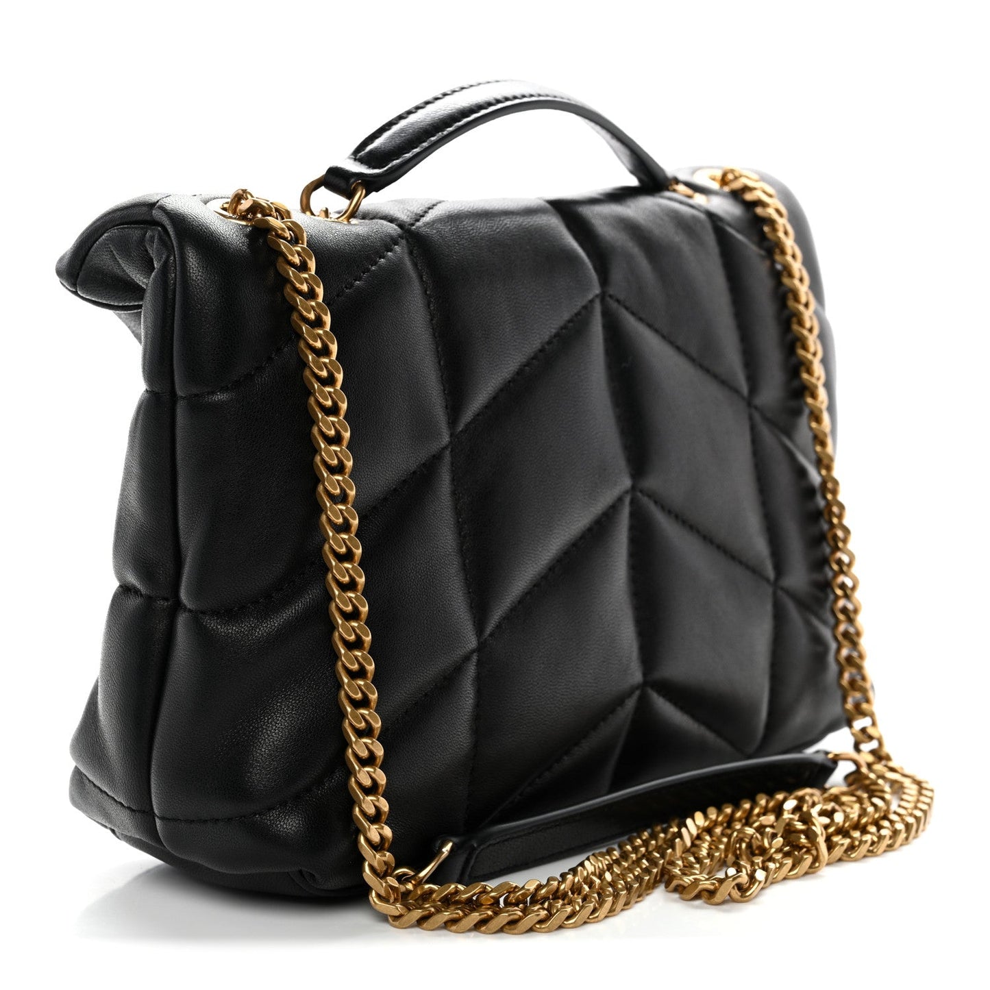 Saint Laurent Lambskin Quilted Toy Loulou Puffer Monogram Chain Satchel Black
