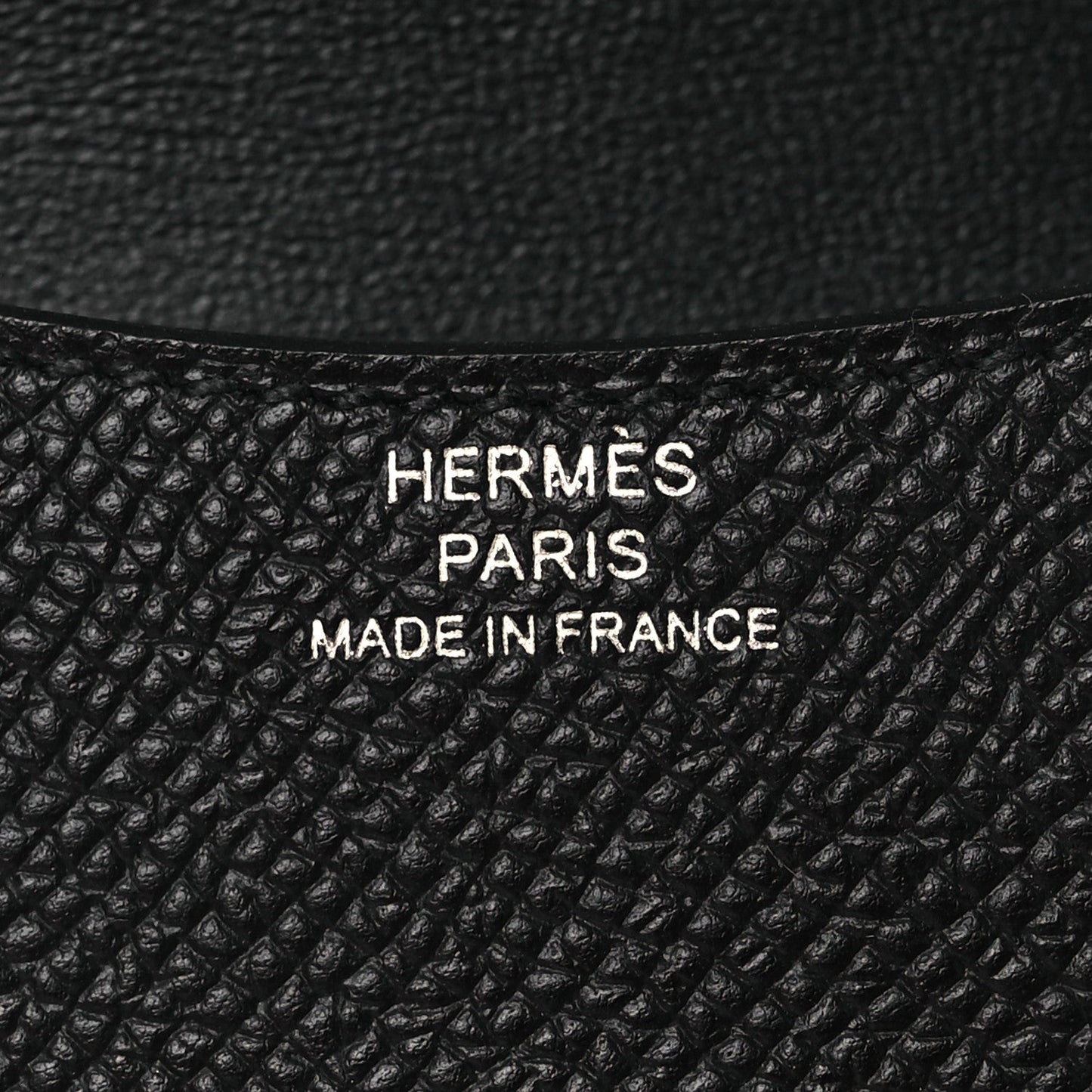 Black leather wallet lining with HERMÈS PARIS MADE IN FRANCE text