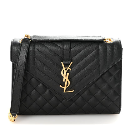 Saint Laurent Grain De Poudre Textured Matelasse Triquilt Medium Satchel Black