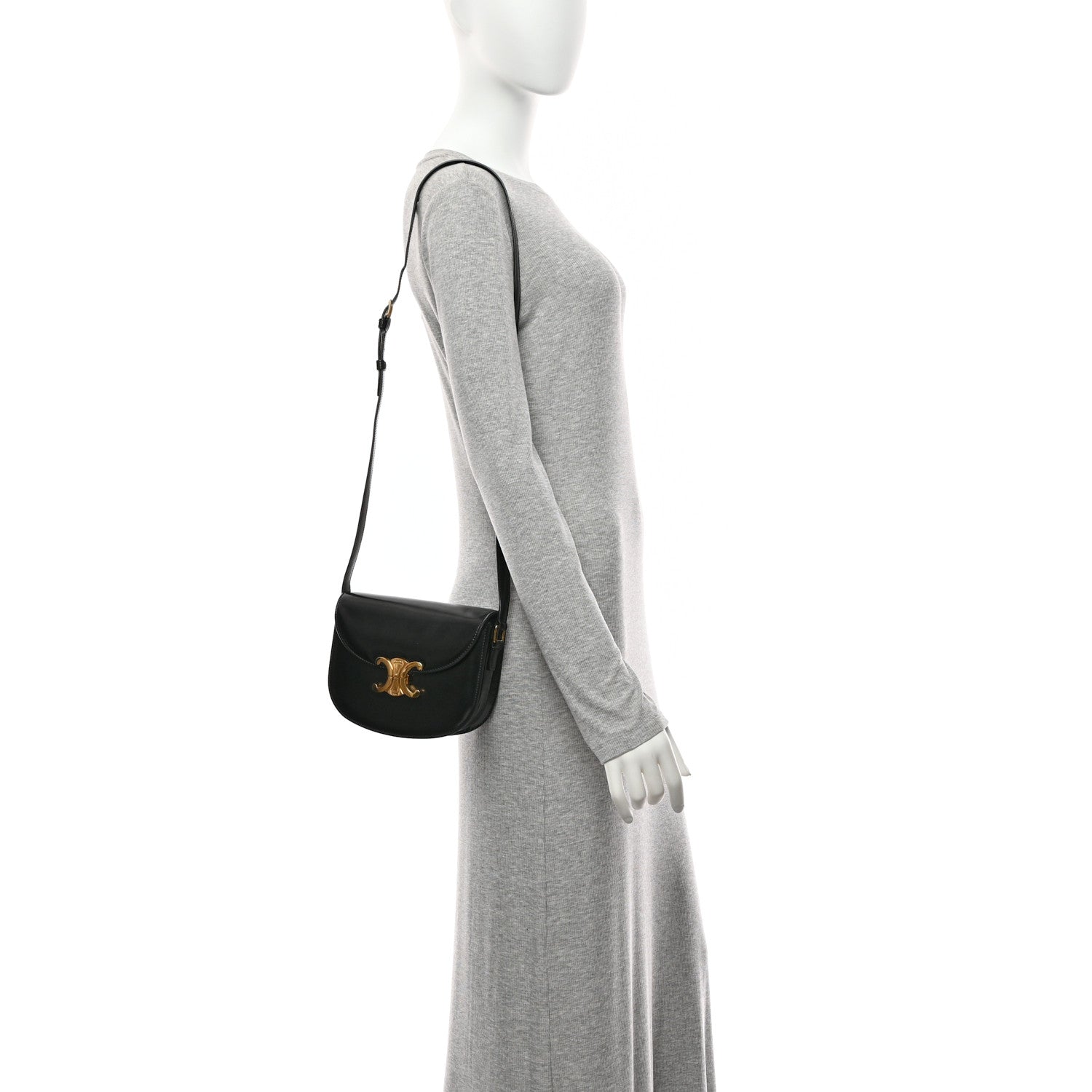 Celine small black shiny calfskin crossbody bag with gold Triomphe logo