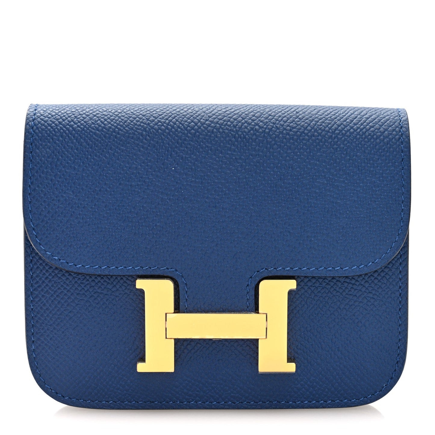Blue Epsom leather slim wallet with gold H logo clasp on front