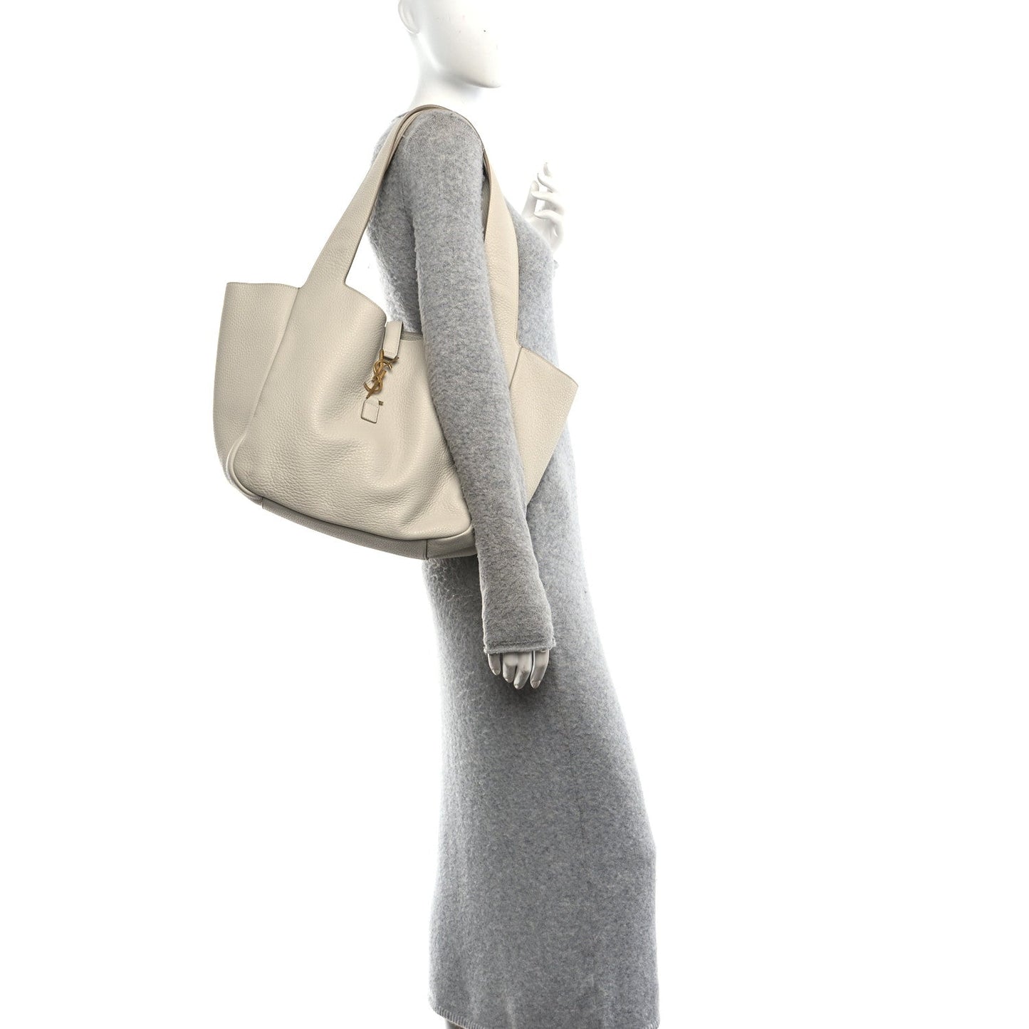 Saint Laurent Grained Deerskin Bea Tote Blanc Vintage