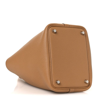 Picotin Lock 18 PM Bucket Bag Textured Calfskin Leather Biscuit
