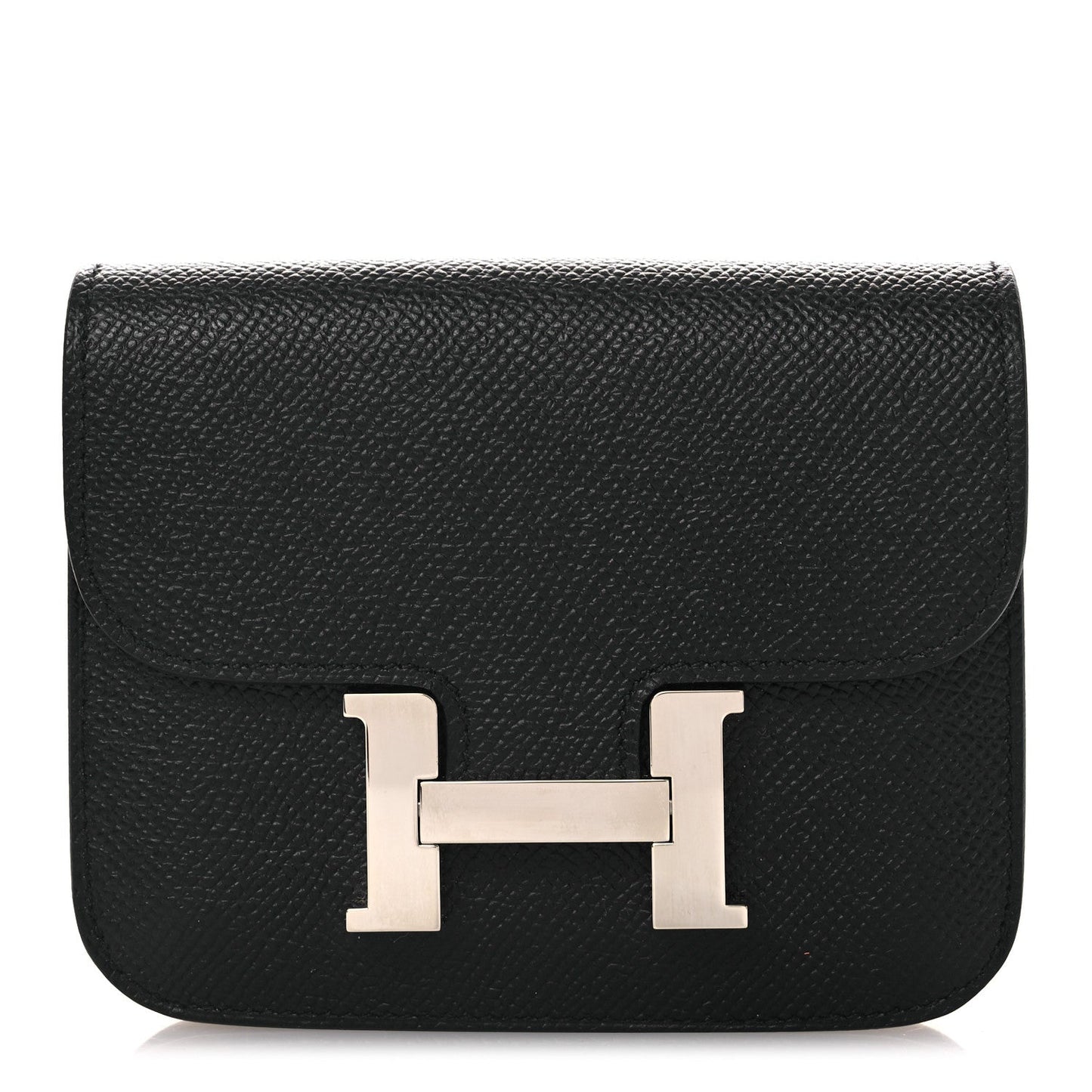 Black slim leather wallet with front H clasp