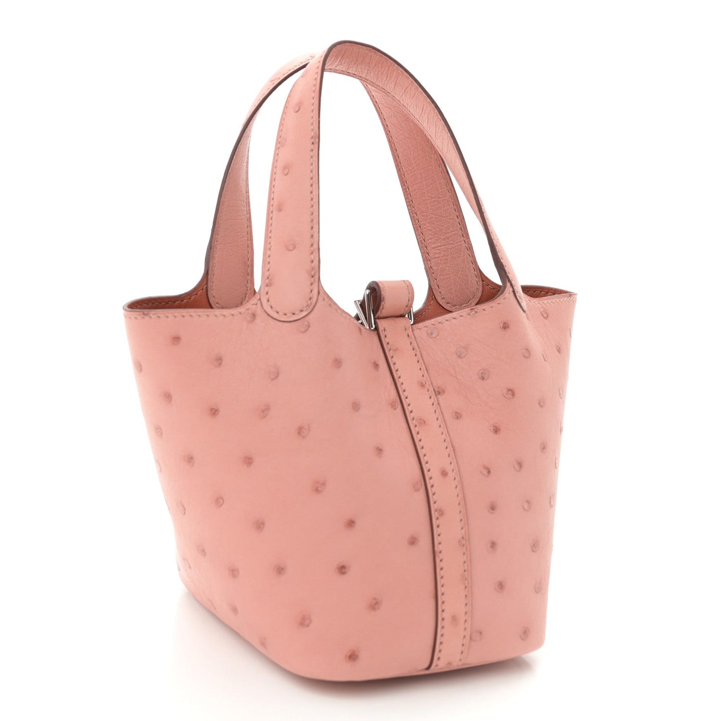 Ostrich Leather Micro Picotin Lock Bucket Bag Terre Cuite