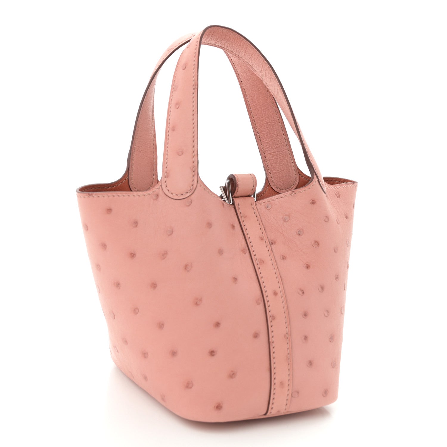 Ostrich Leather Micro Picotin Lock Bucket Bag Terre Cuite
