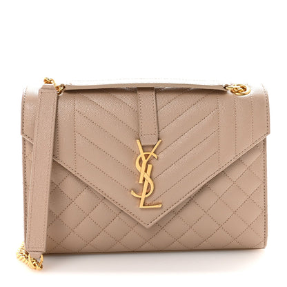 Saint Laurent Grain De Poudre Medium Triquilt Monogram Satchel Dark Beige