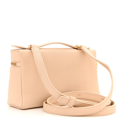 Cream grained leather pouch with crossbody strap and gold zip trim