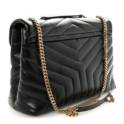 Saint Laurent Loulou Calfskin Y Quilted Monogram Medium Chain Satchel Black