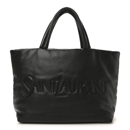 SAINT LAURENT Lambskin Wide Puffer Tote Black
