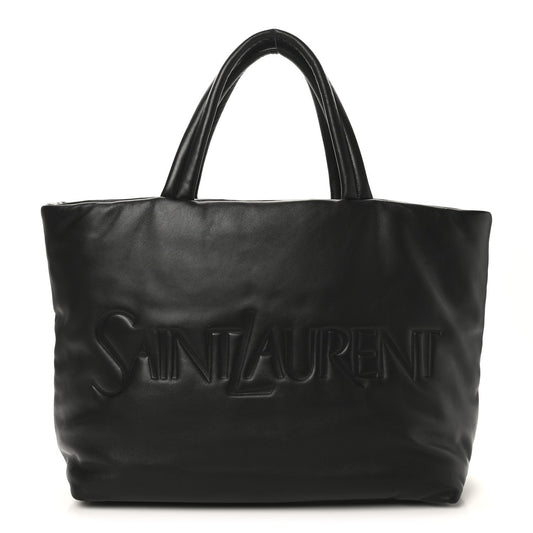 SAINT LAURENT Lambskin Wide Puffer Tote Black