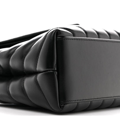 Saint Laurent Loulou Small Chevron Quilted Calfskin Chain Satchel Black