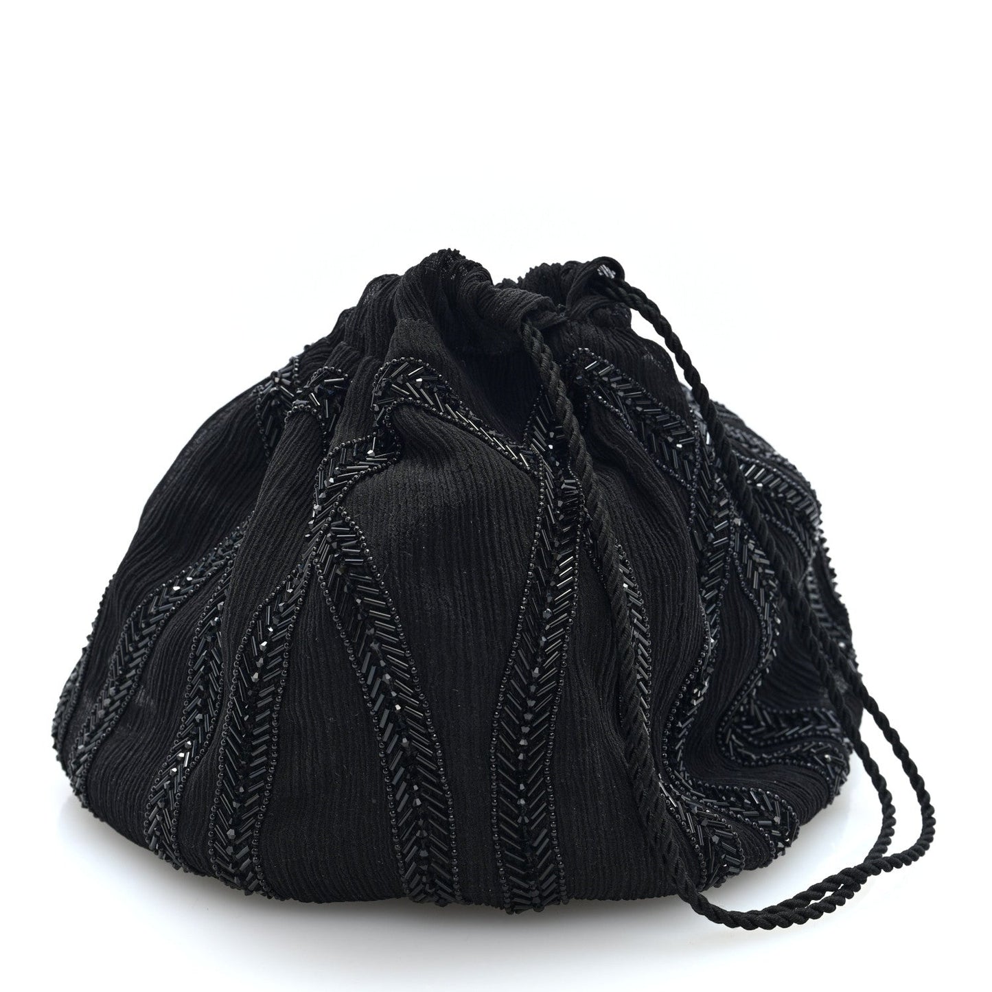 Saint Laurent Chiffon Silk Crepe Beaded Pochon Broderie Bag Black