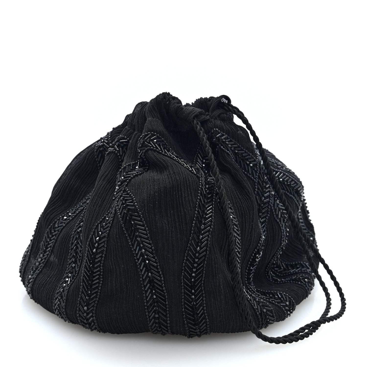 Saint Laurent Chiffon Silk Crepe Beaded Pochon Broderie Bag Black
