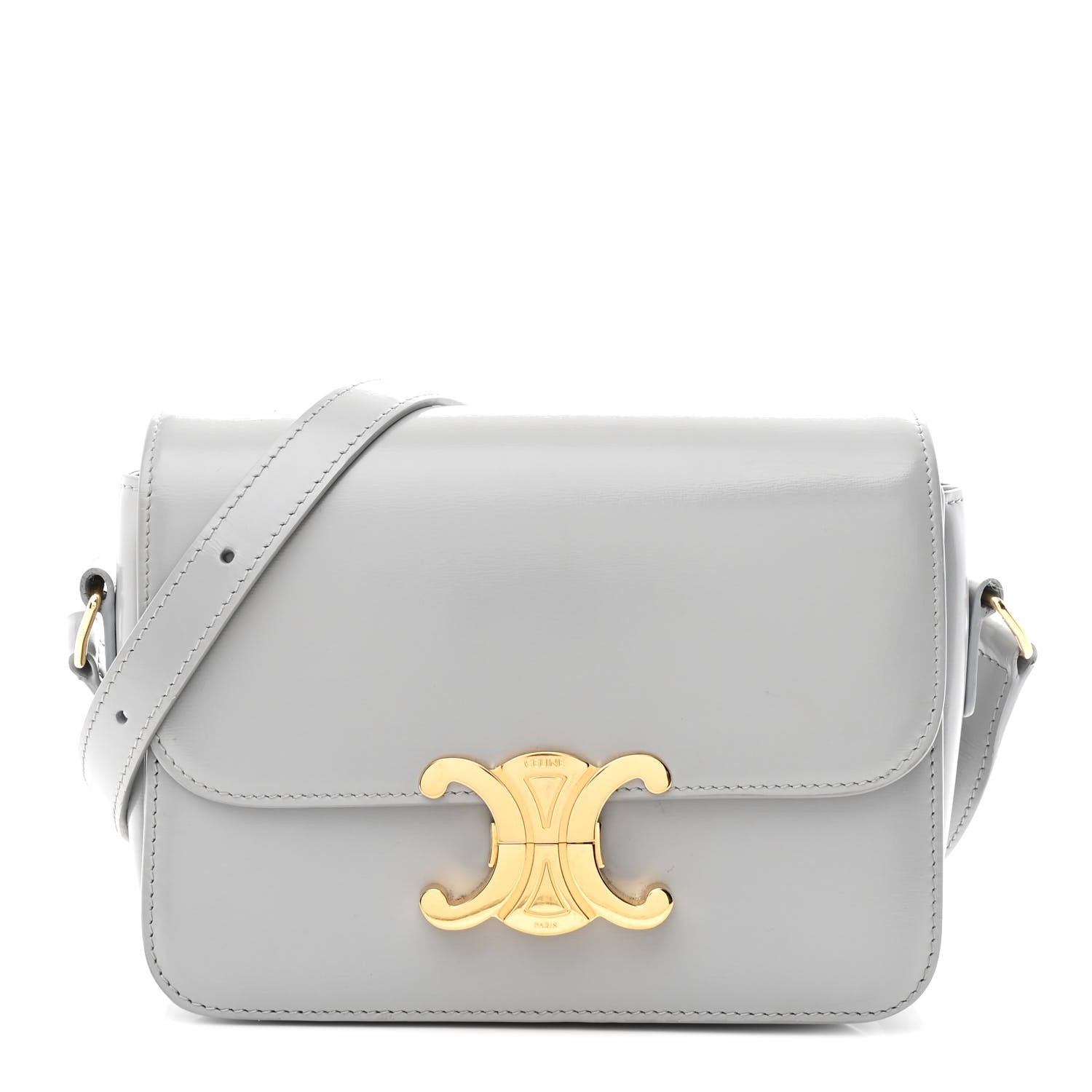 Shiny calfskin shoulder bag with flap and gold-tone front logo clasp