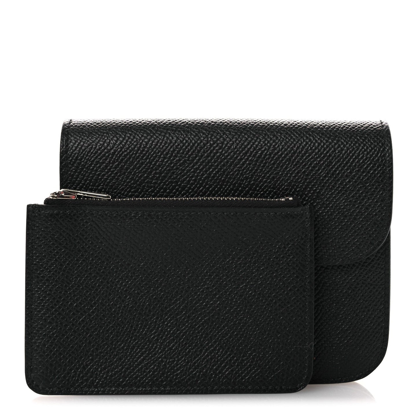 Black slim leather wallet with flap and front H clasp