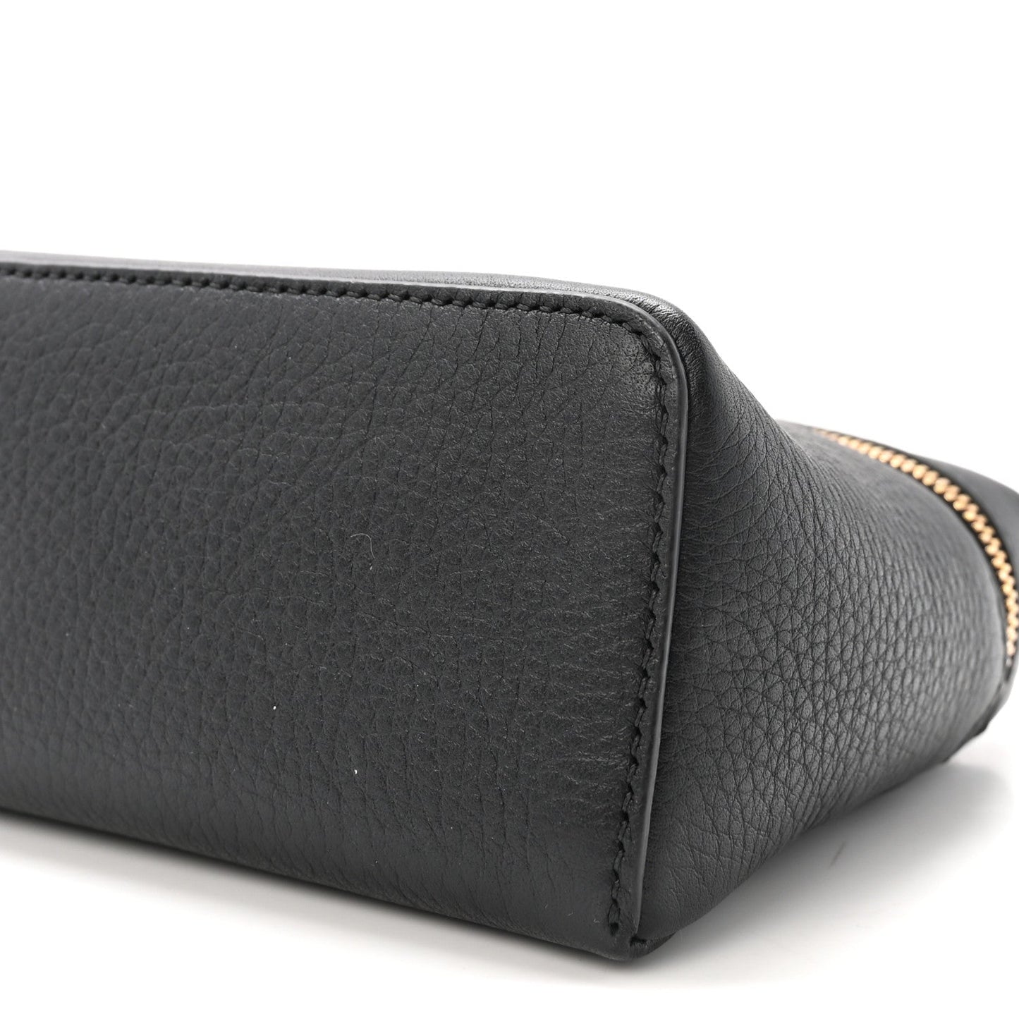 Loro Piana grained calfskin pouch base corner, black, with zipper trim