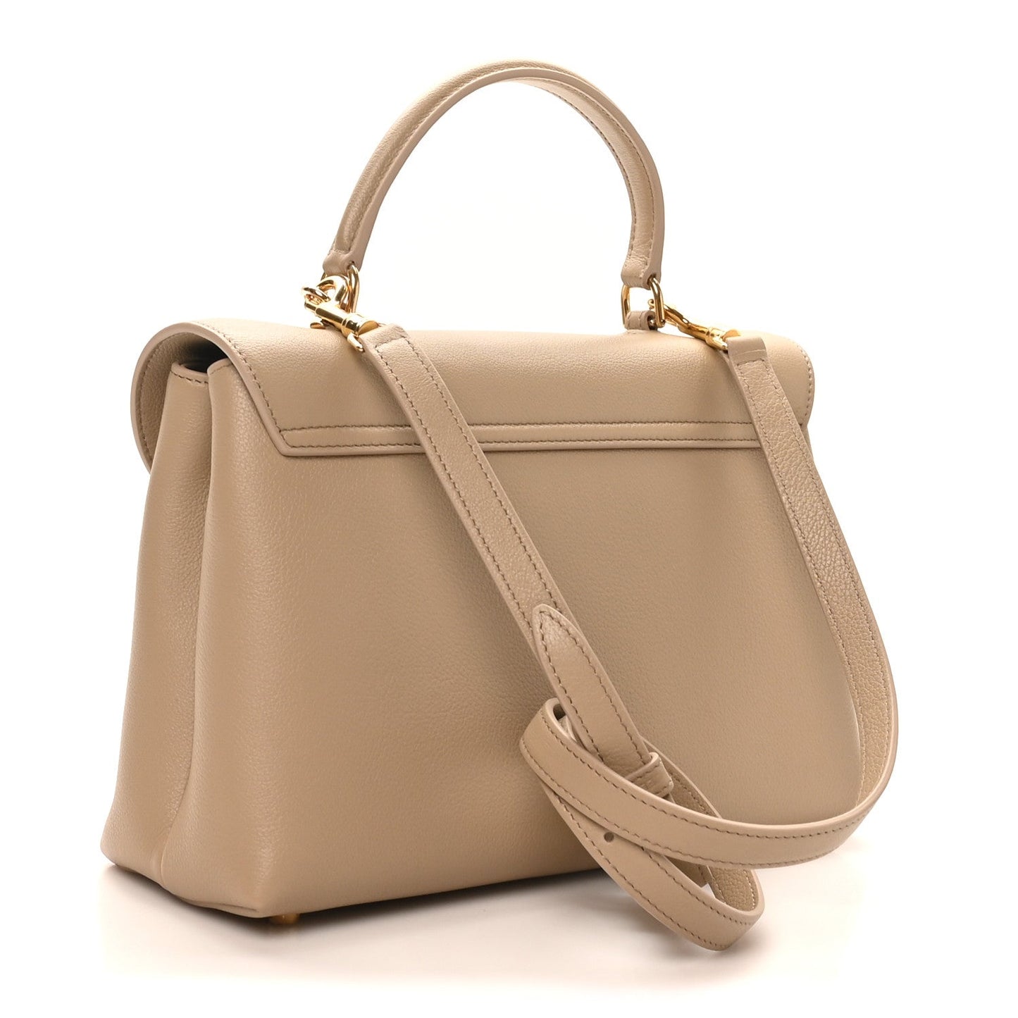 Beige Nino safari bag with flap, top handles, and crossbody strap