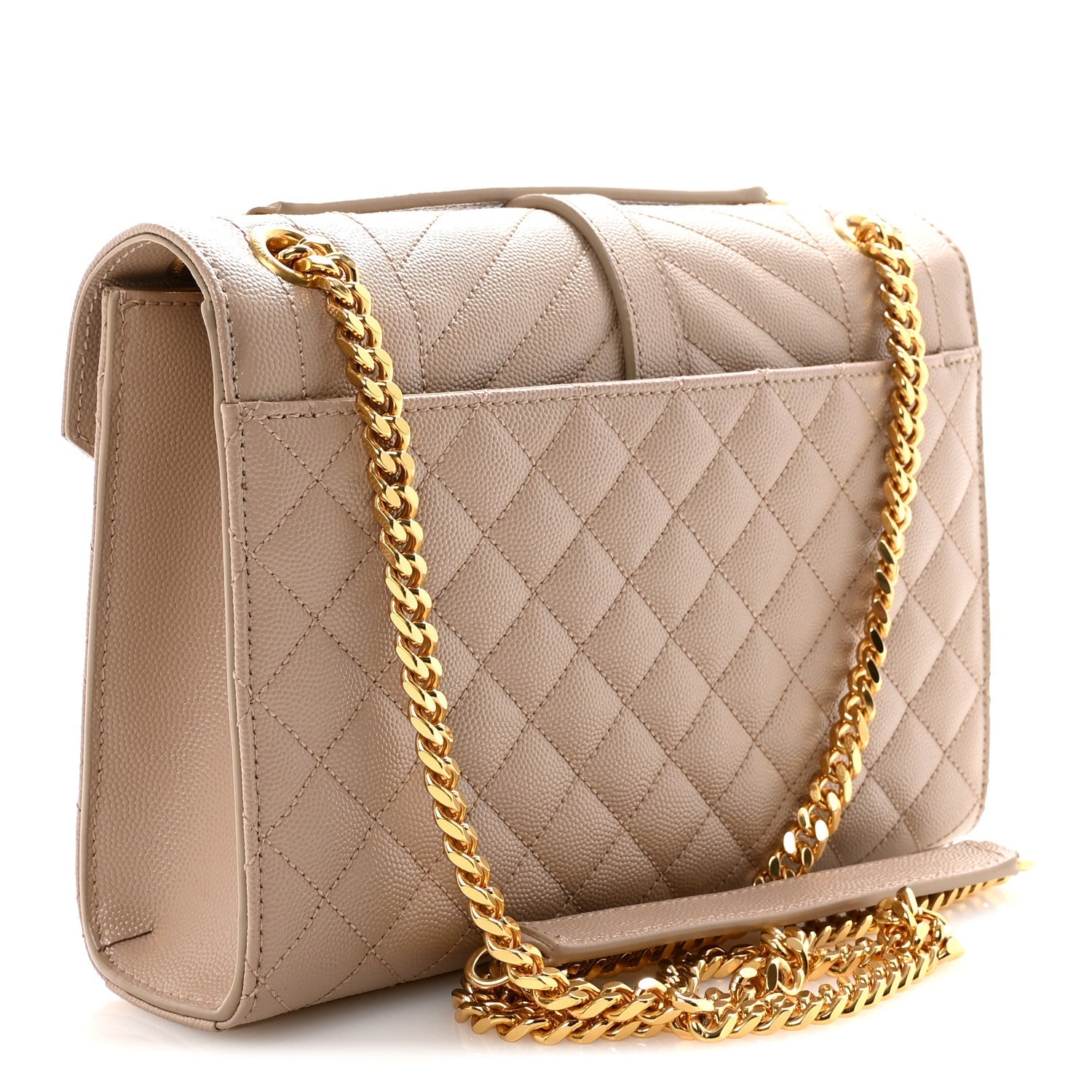 Saint Laurent Grain De Poudre Medium Triquilt Monogram Satchel Dark Beige