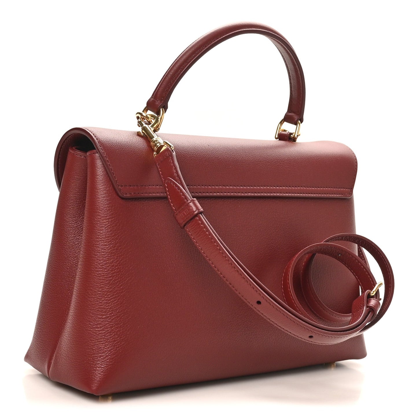 Celine burgundy grained leather medium shoulder bag with crossbody strap and gold hardware