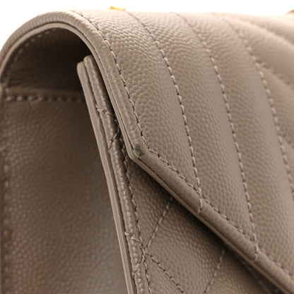 Saint Laurent Grain De Poudre Textured Mixed Matelasse Triquilt Small Monogram Satchel Greyish Brown