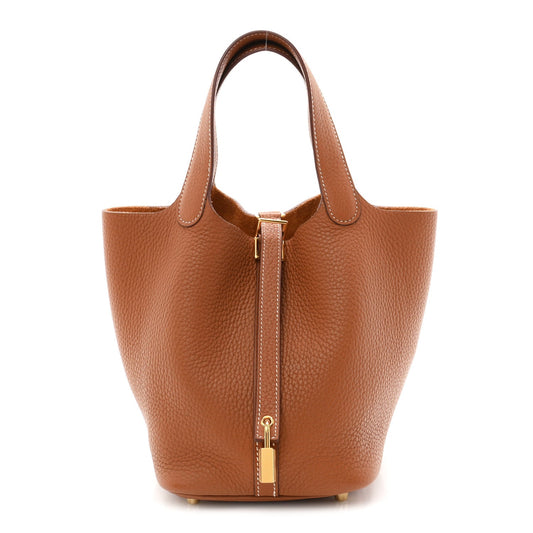 Taurillon Clemence Picotin Lock 18 PM Bucket Bag Gold