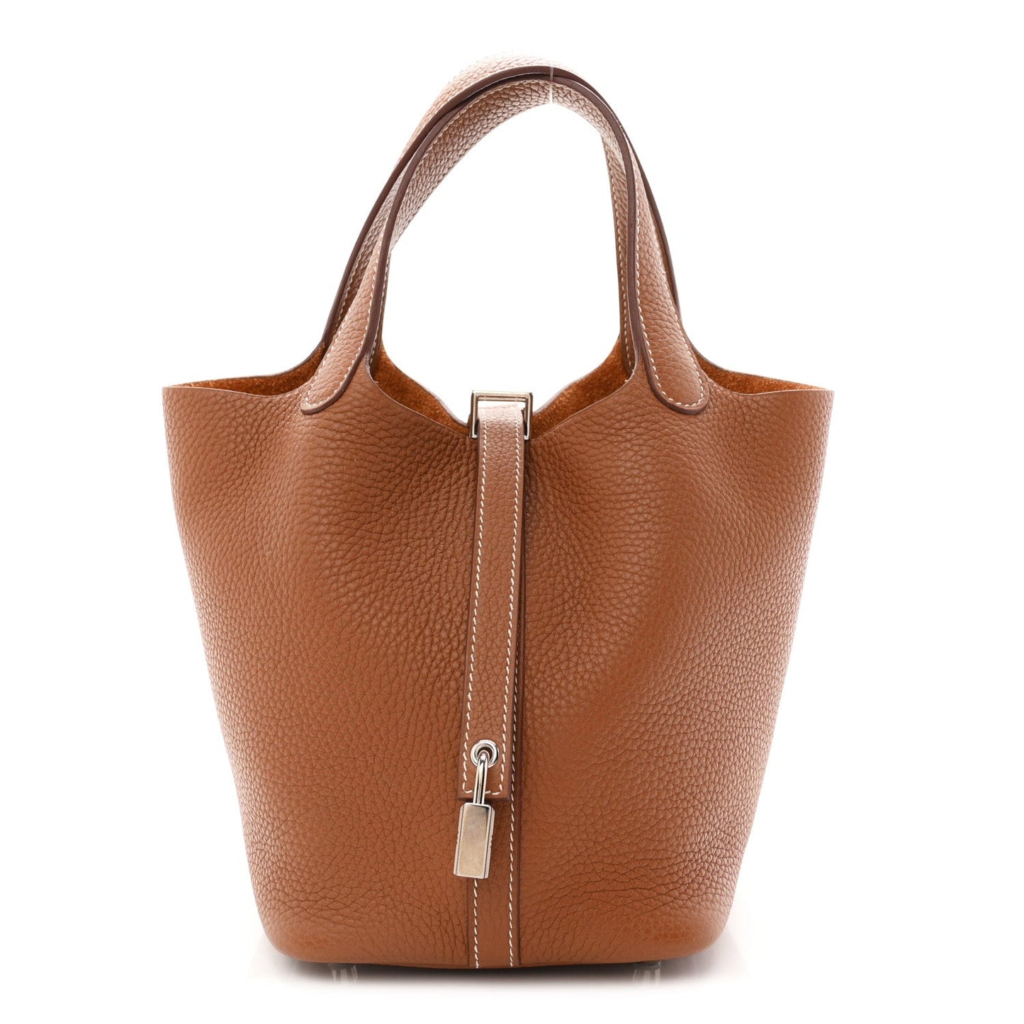 Taurillon Clemence Leather Bucket Tote Bag 18 PM Brown