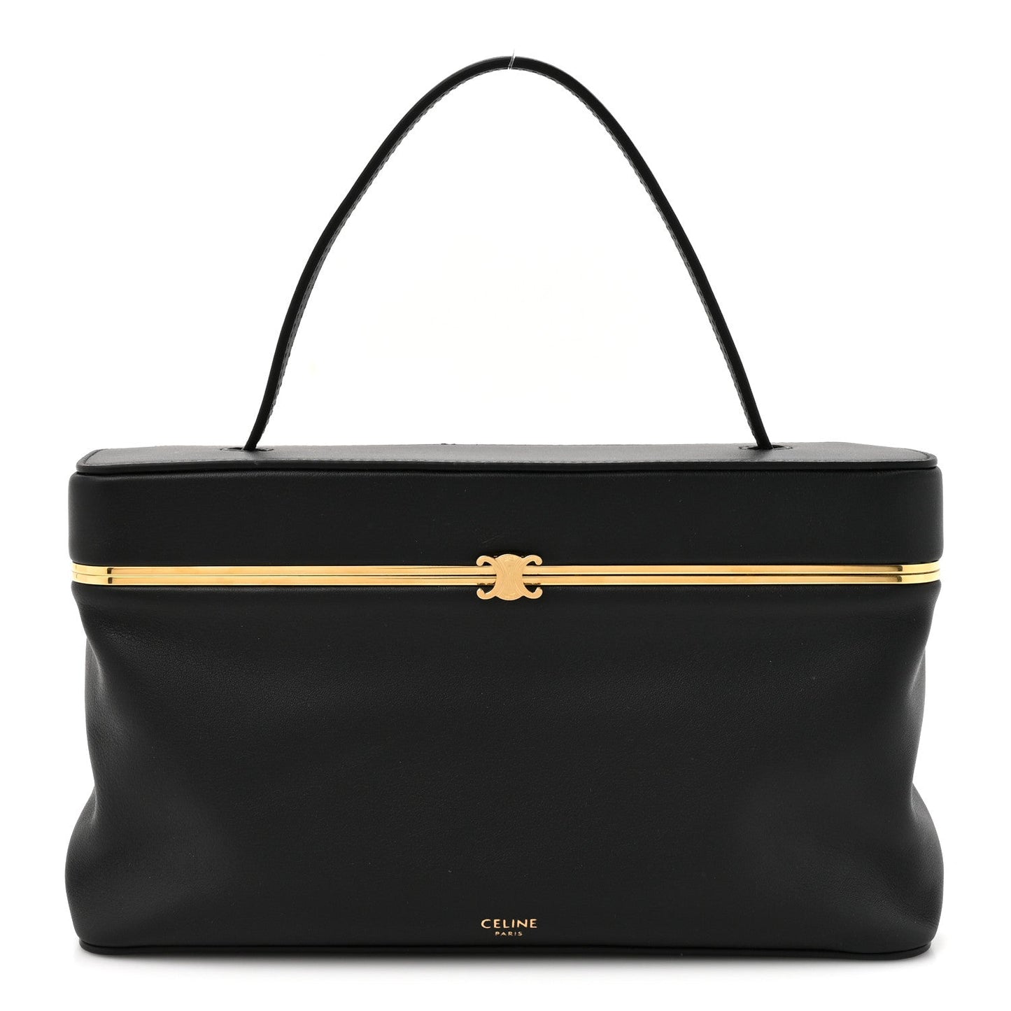 Celine black calfskin rectangle bag with top handles and gold-tone clasp
