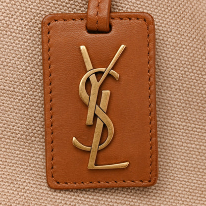 Saint Laurent Canvas Calfskin Lauren Panier Tote Desert Dust