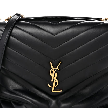 Saint Laurent Calfskin Y Quilted Monogram Large Loulou Chain Satchel Black