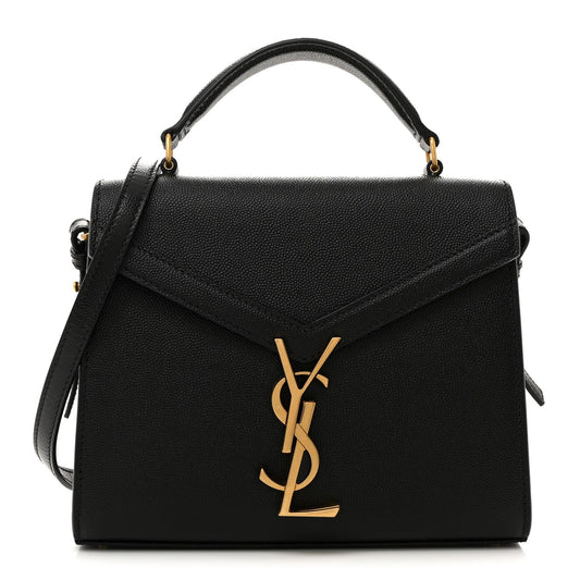 Saint Laurent Grain De Poudre Mini Classic Monogram Cassandra Top Handle Black