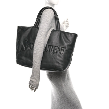 SAINT LAURENT Lambskin Wide Puffer Tote Black