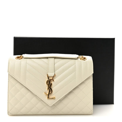 Saint Laurent Grain De Poudre Medium Triquilt Monogram Satchel Crema Soft