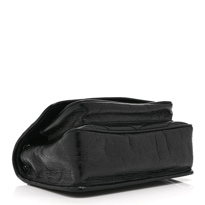 Saint Laurent Crinkled Calfskin Matelasse Monogram Baby Niki Chain Satchel Black